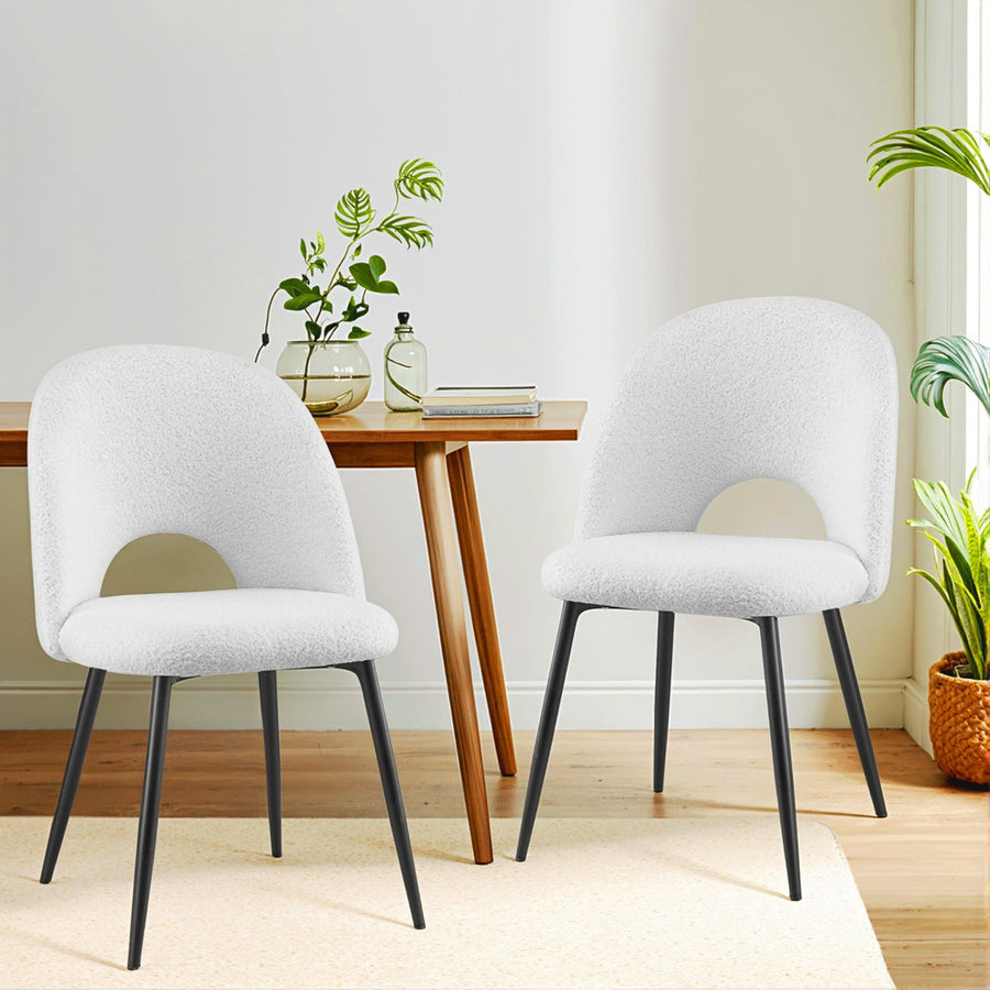 Set of 2 Sherpa Fabric Dining Chairs - White - Homecoze