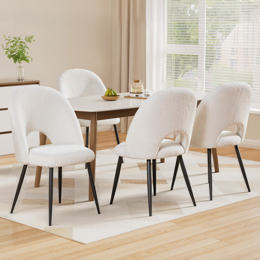 1 Set of 4 Artiss Dining Chair Boucle Sherpa - Homecoze