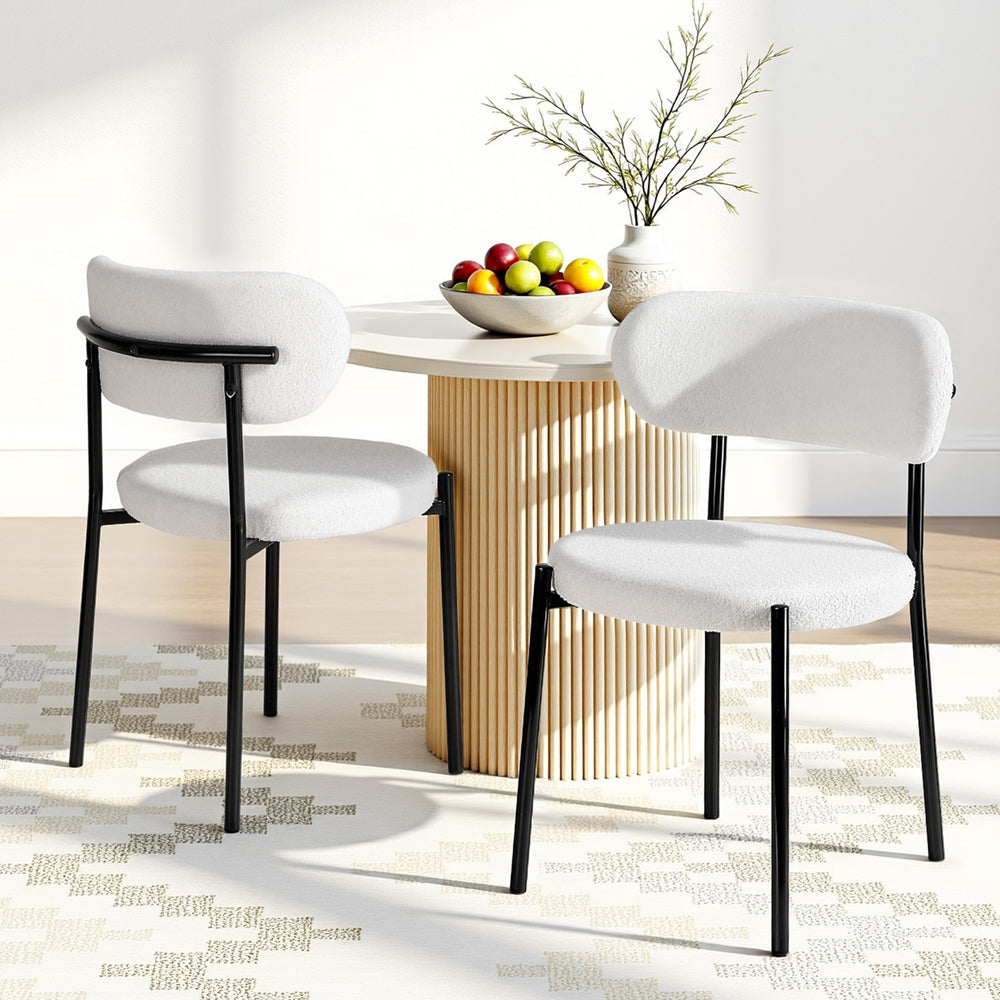 Artiss Dining Chairs Set of 2 Sherpa Boucle White - Homecoze