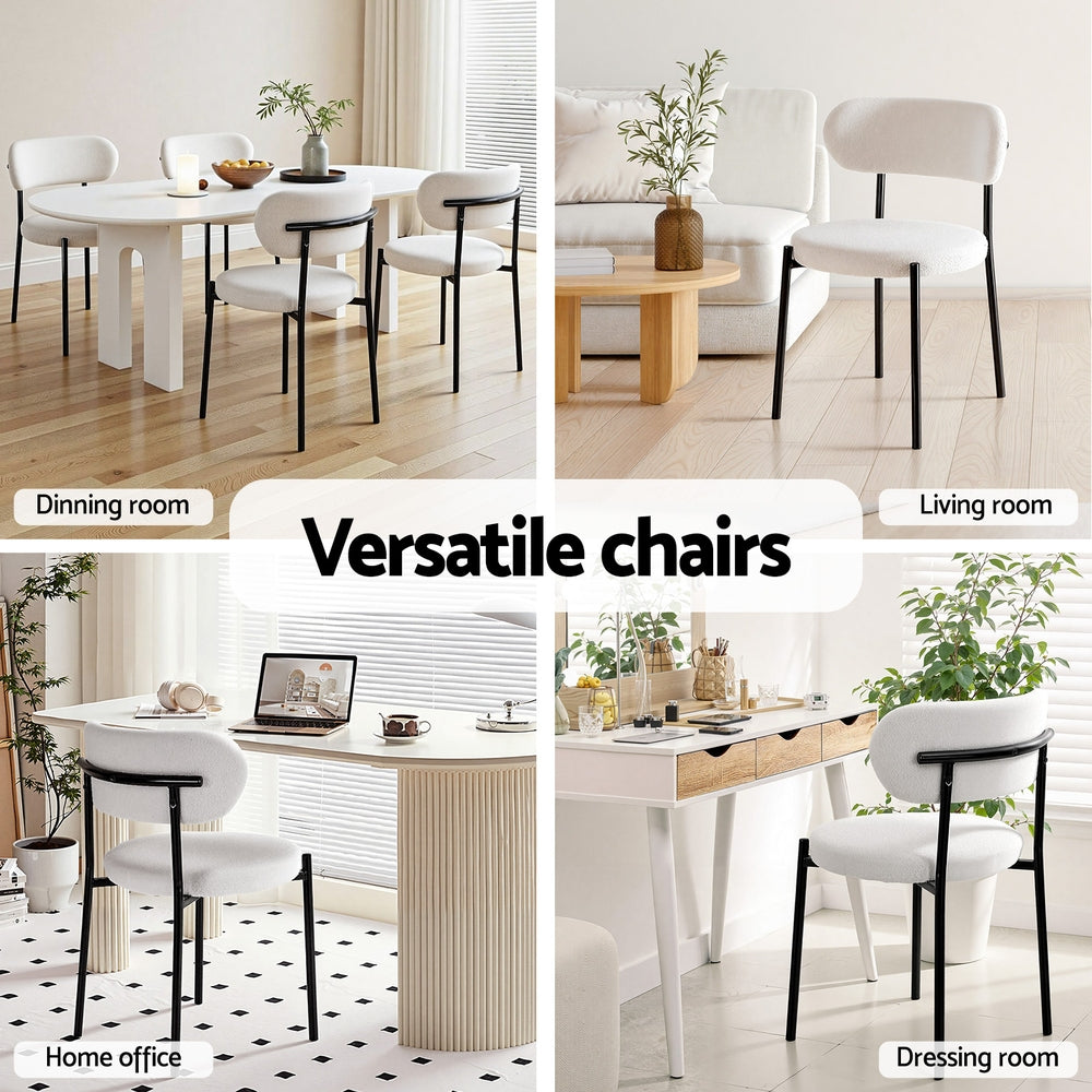 Artiss Dining Chairs Set of 4 Sherpa Boucle White - Homecoze