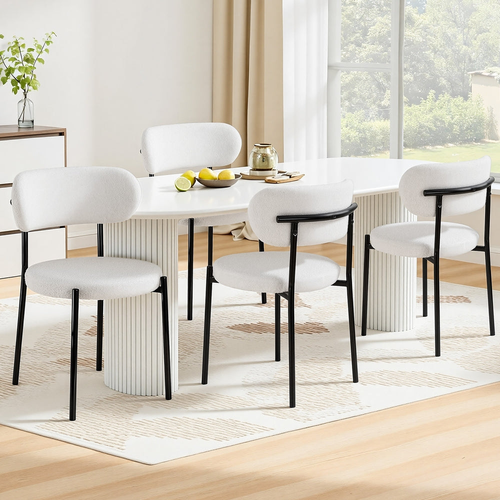 Artiss Dining Chairs Set of 4 Sherpa Boucle White - Homecoze