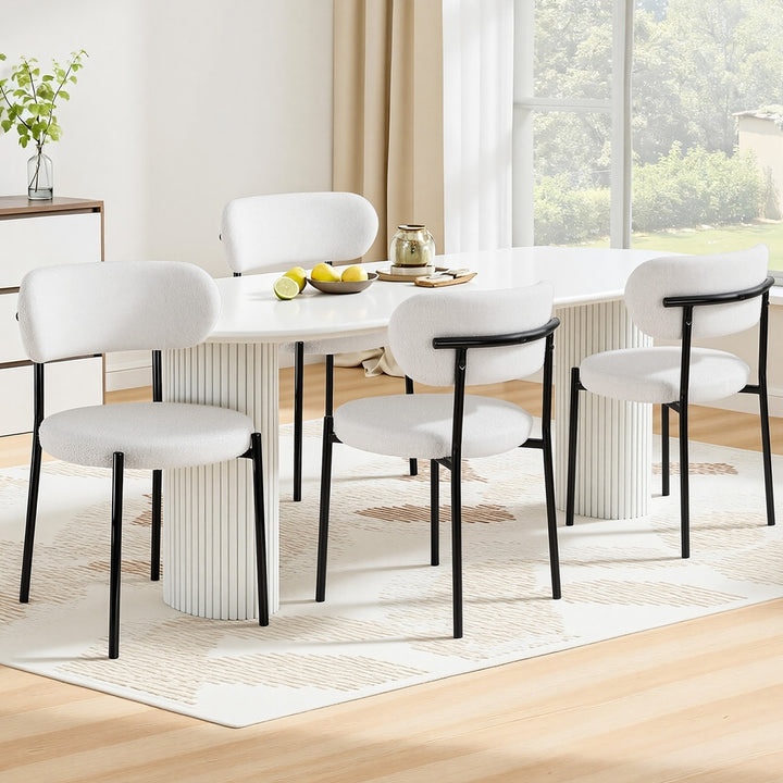 Artiss Dining Chairs Set of 4 Sherpa Boucle White - Homecoze