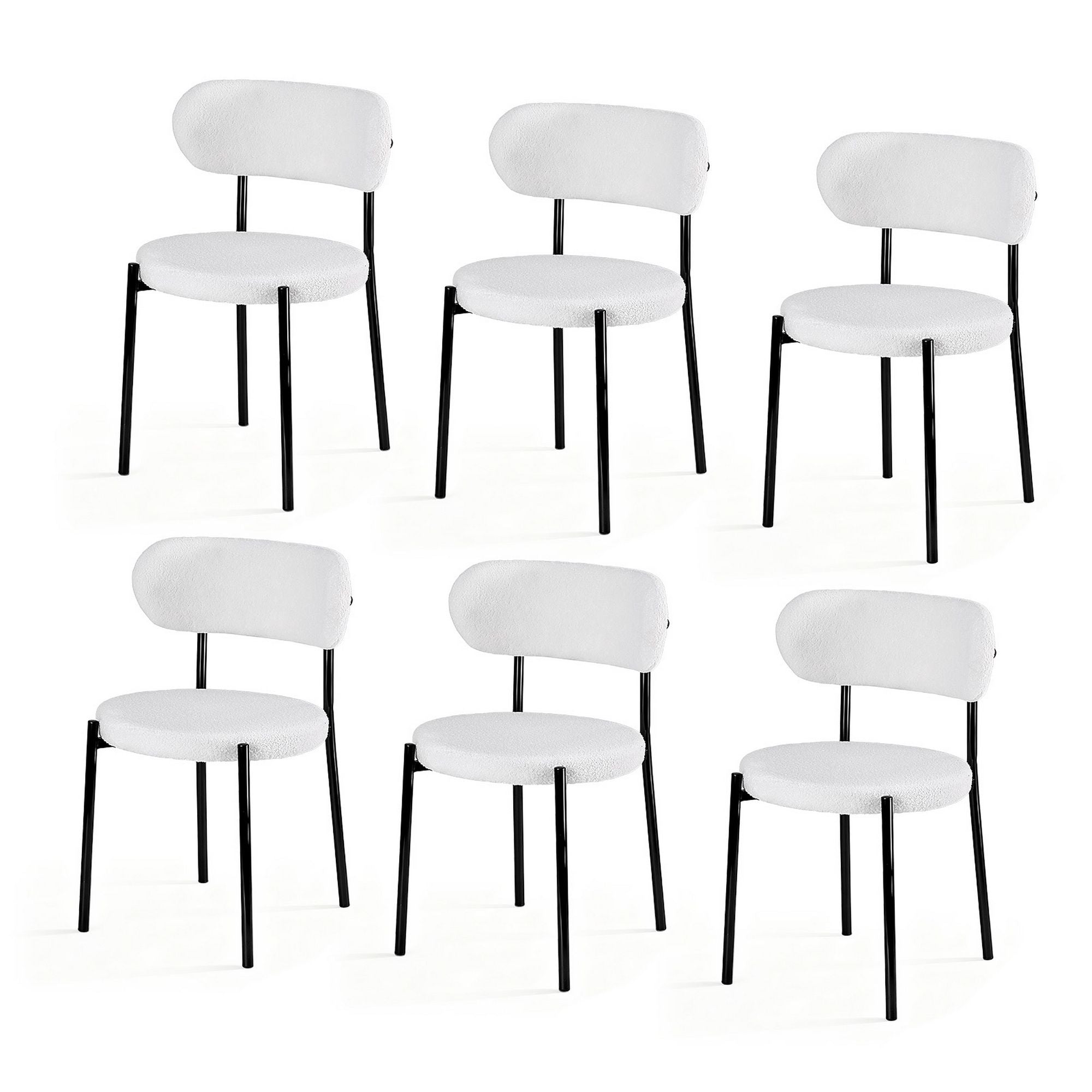 Lina (Set of 6) Sherpa Dining Chairs - White