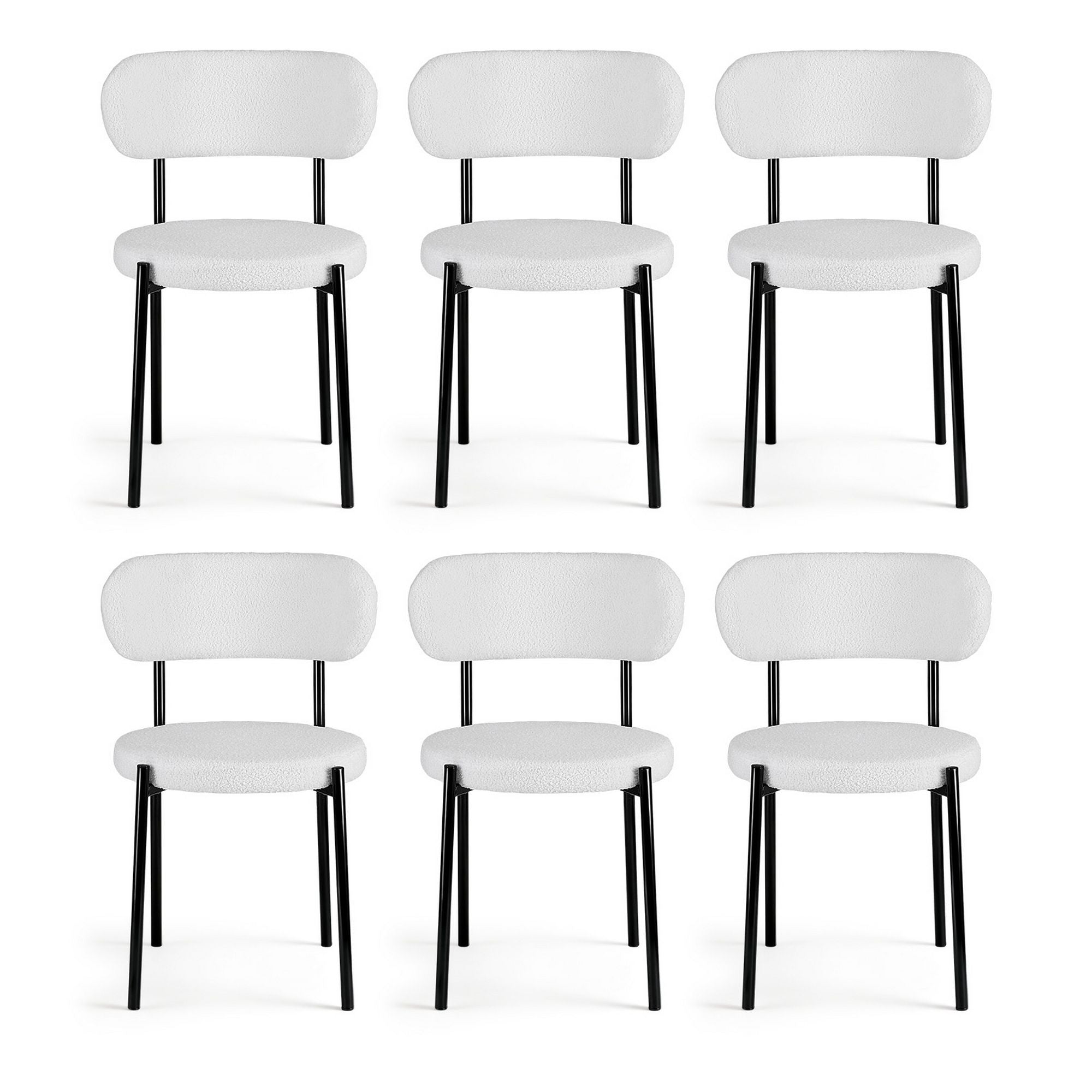 Lina (Set of 6) Sherpa Dining Chairs - White