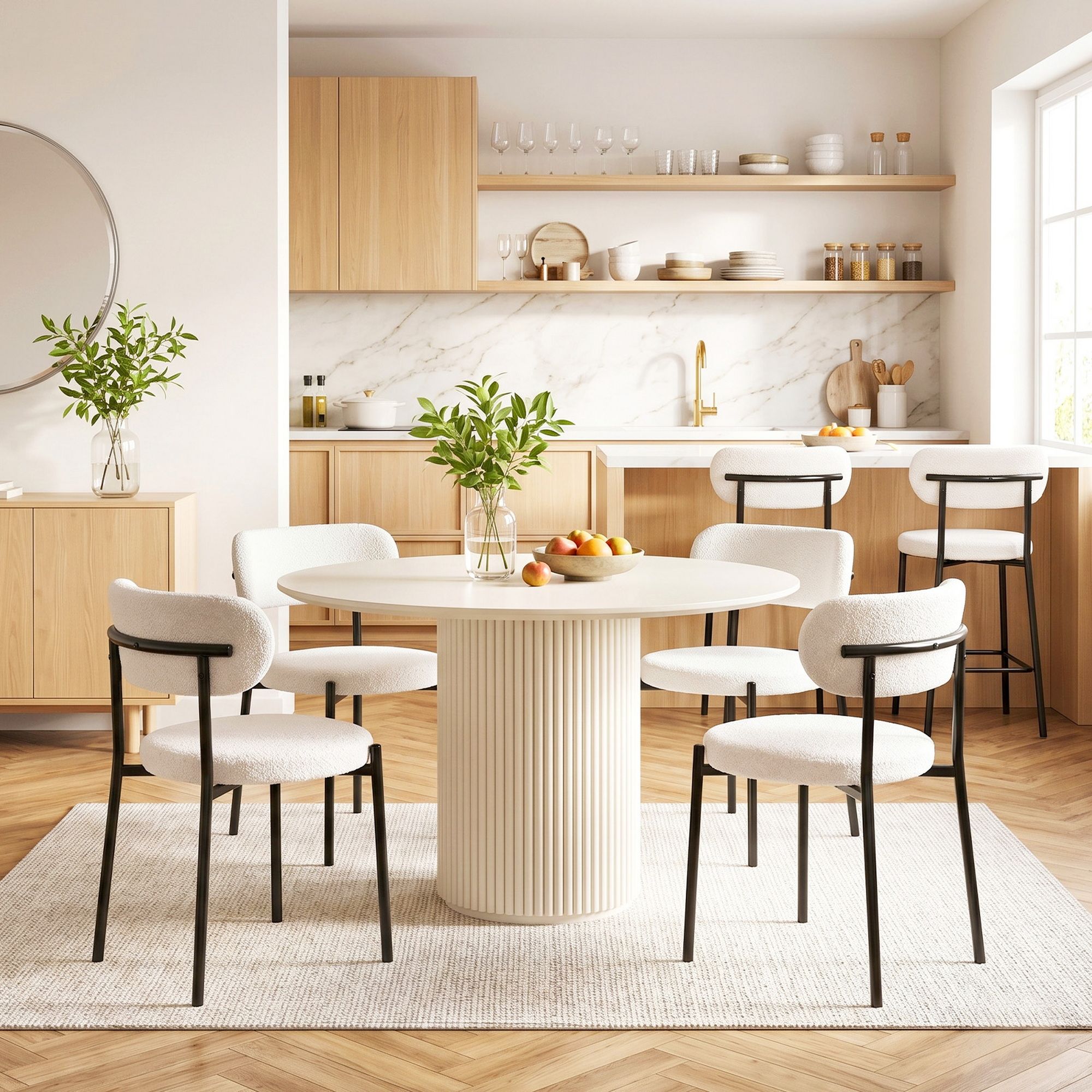 Lina (Set of 6) Sherpa Dining Chairs - White
