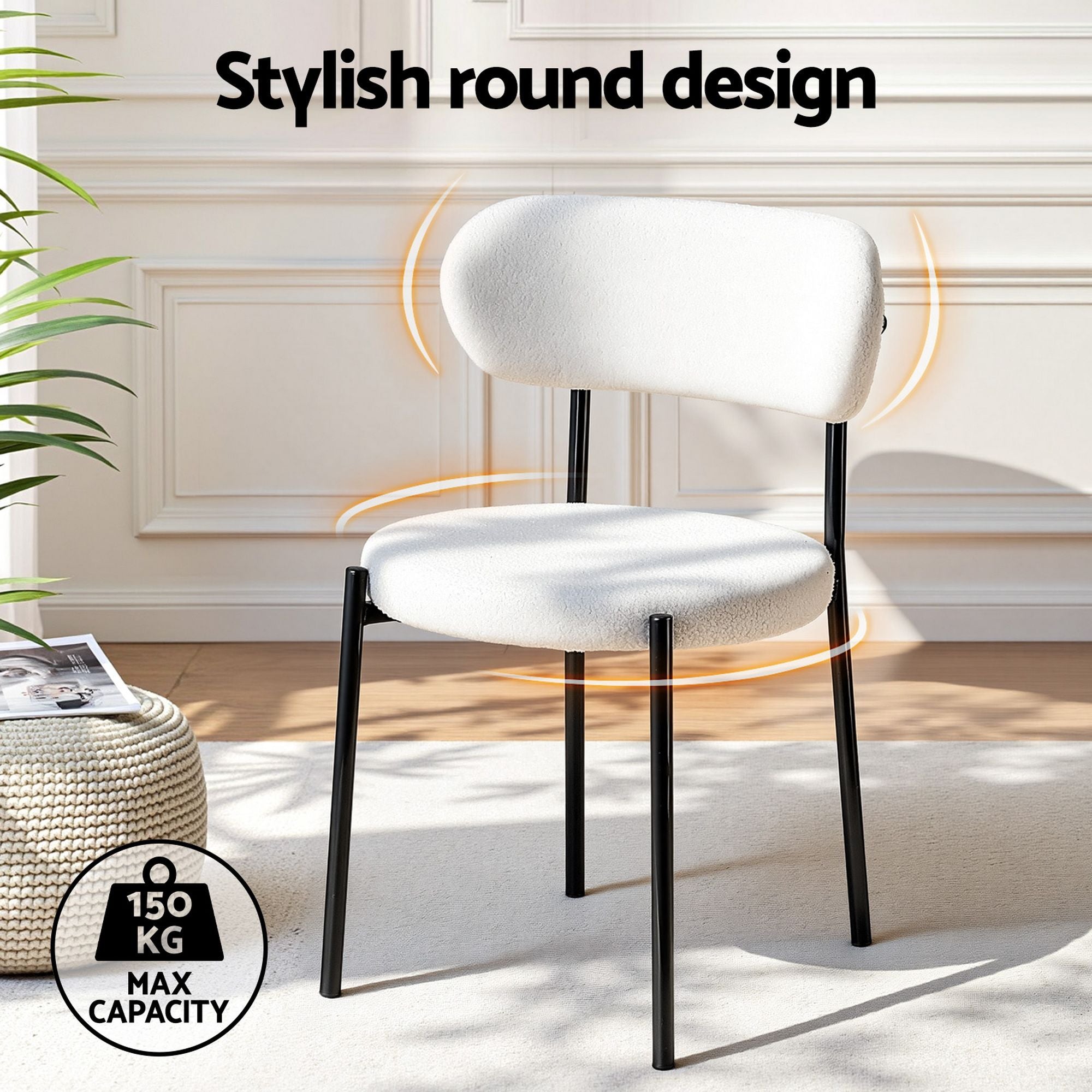 Lina (Set of 6) Sherpa Dining Chairs - White