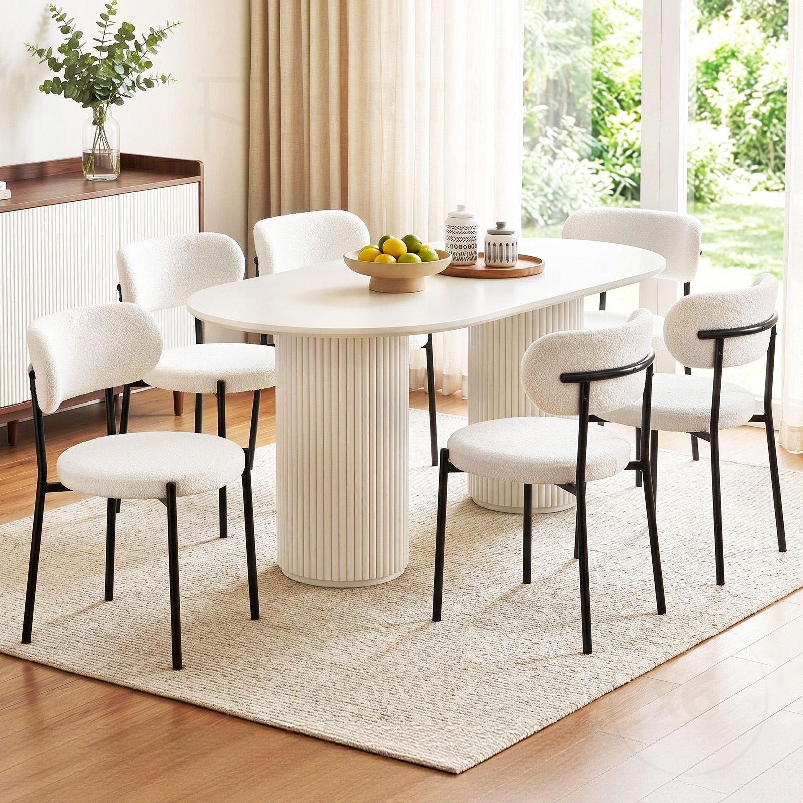 Lina (Set of 6) Sherpa Dining Chairs - White