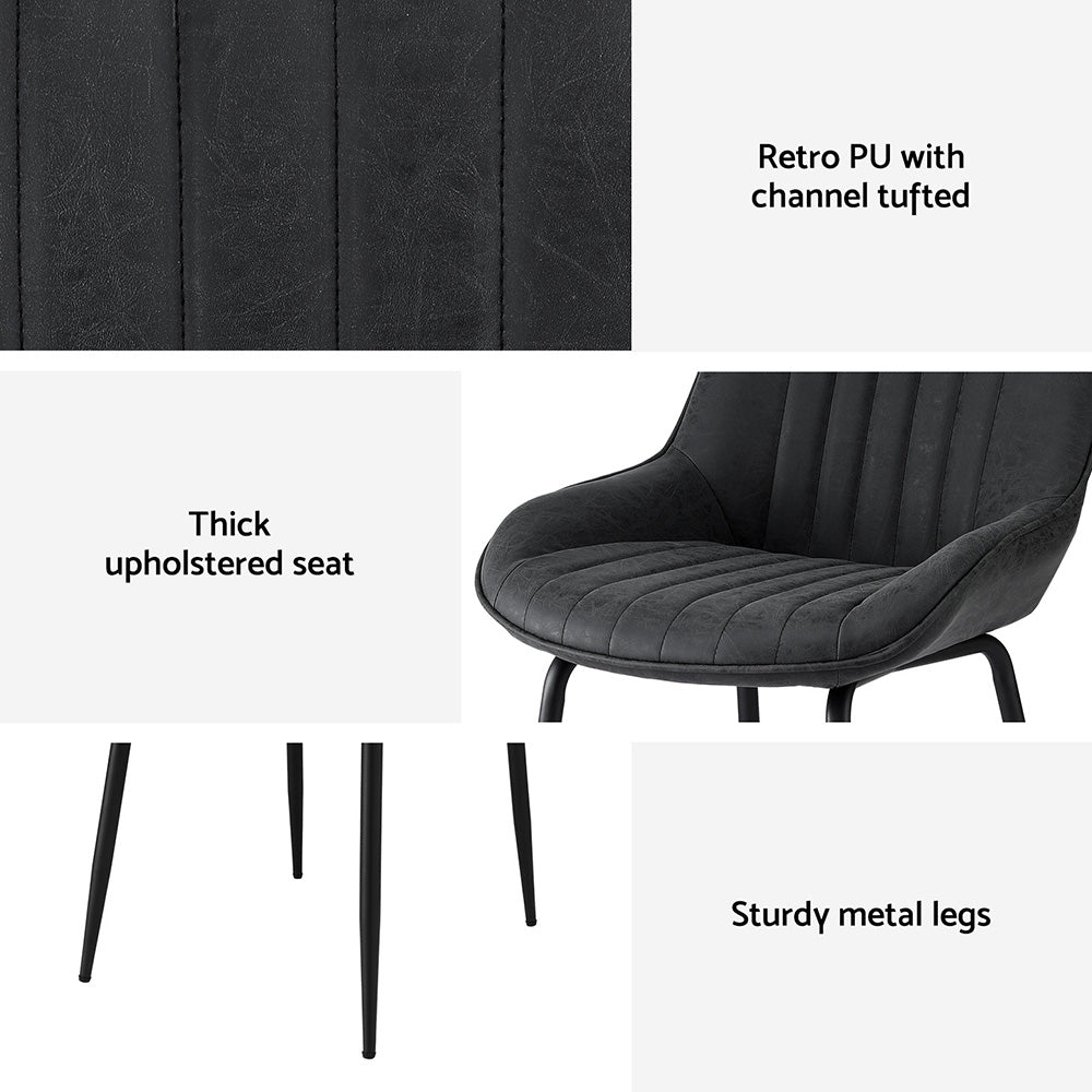 Levi (Set of 2) PU Leather Dining Chairs - Black - Homecoze