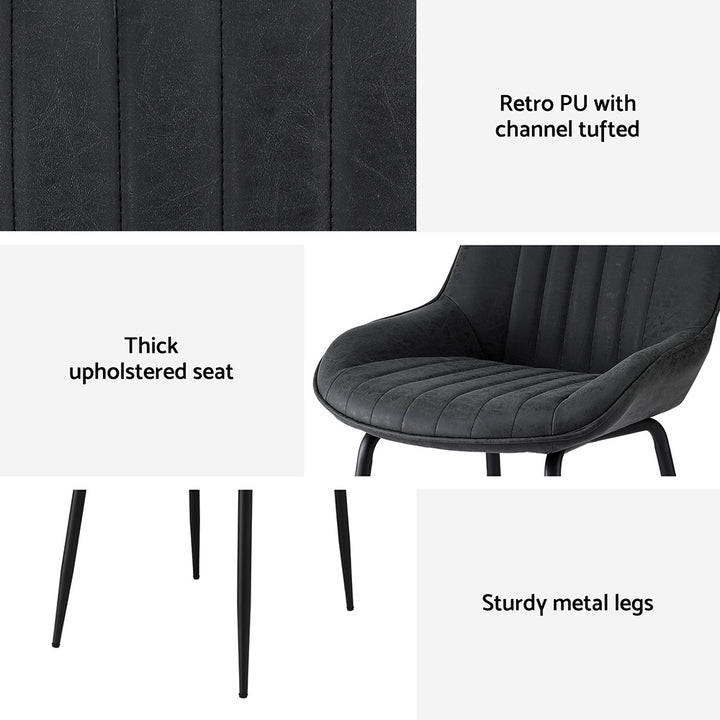 Levi (Set of 2) PU Leather Dining Chairs - Black - Homecoze