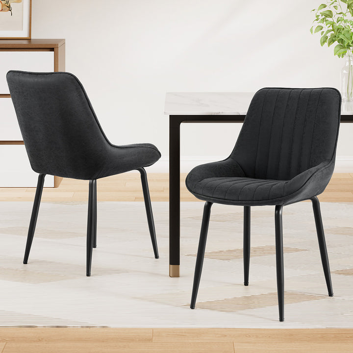Levi (Set of 2) PU Leather Dining Chairs - Black - Homecoze