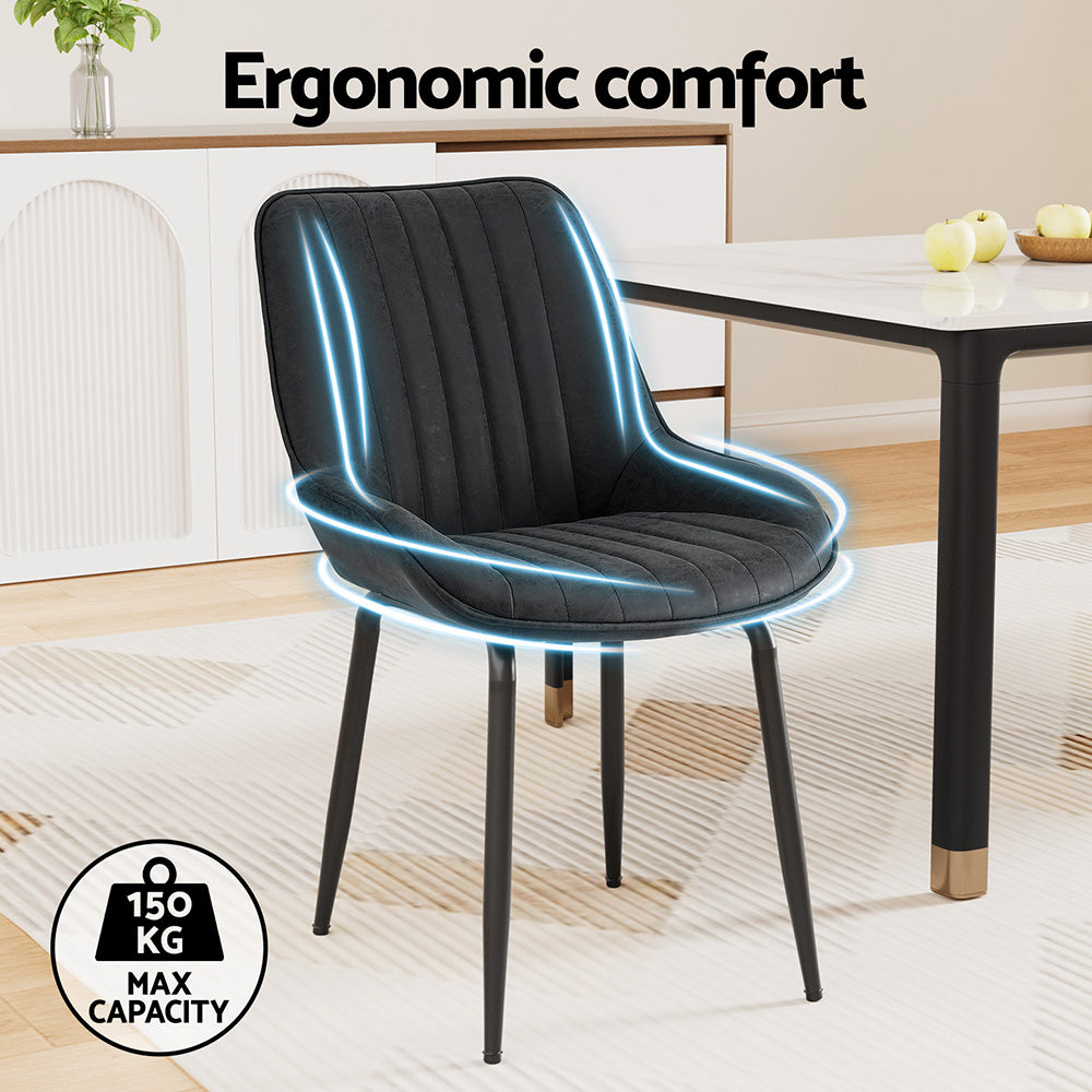 Levi (Set of 4) PU Leather Dining Chairs - Black - Homecoze