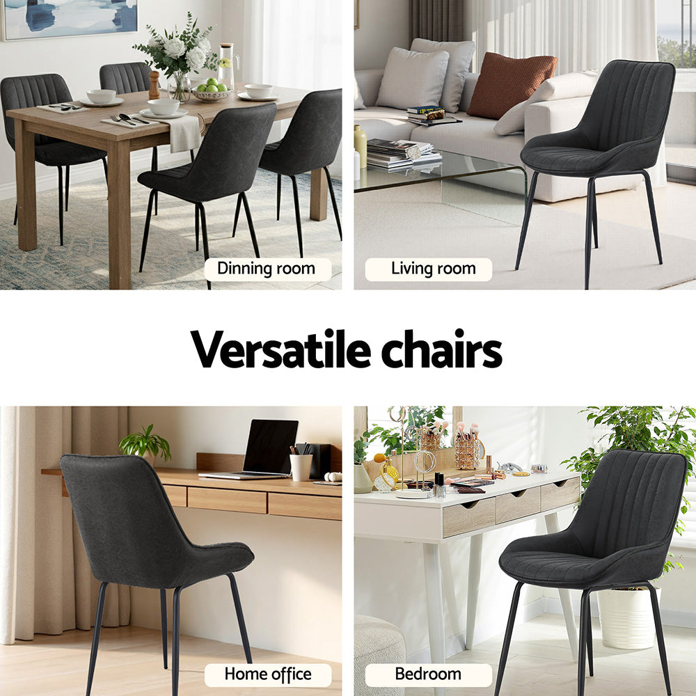 Levi (Set of 4) PU Leather Dining Chairs - Black - Homecoze
