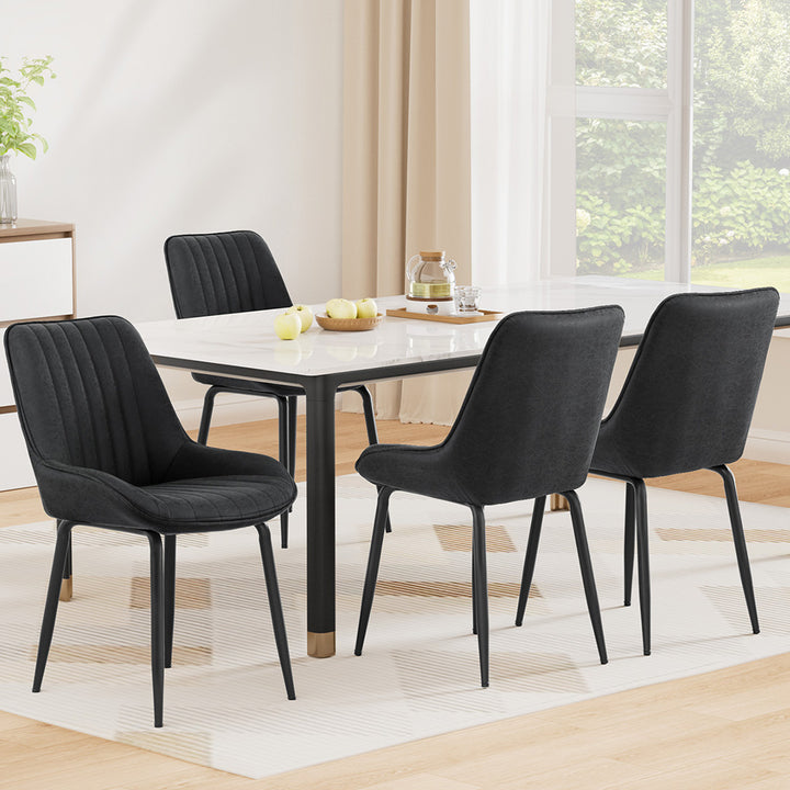 Levi (Set of 4) PU Leather Dining Chairs - Black - Homecoze