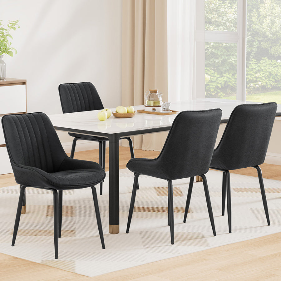 Levi (Set of 4) PU Leather Dining Chairs - Black - Homecoze