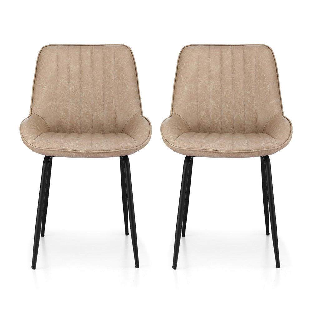 Levi (Set of 2) PU Leather Dining Chairs - Khaki - Homecoze