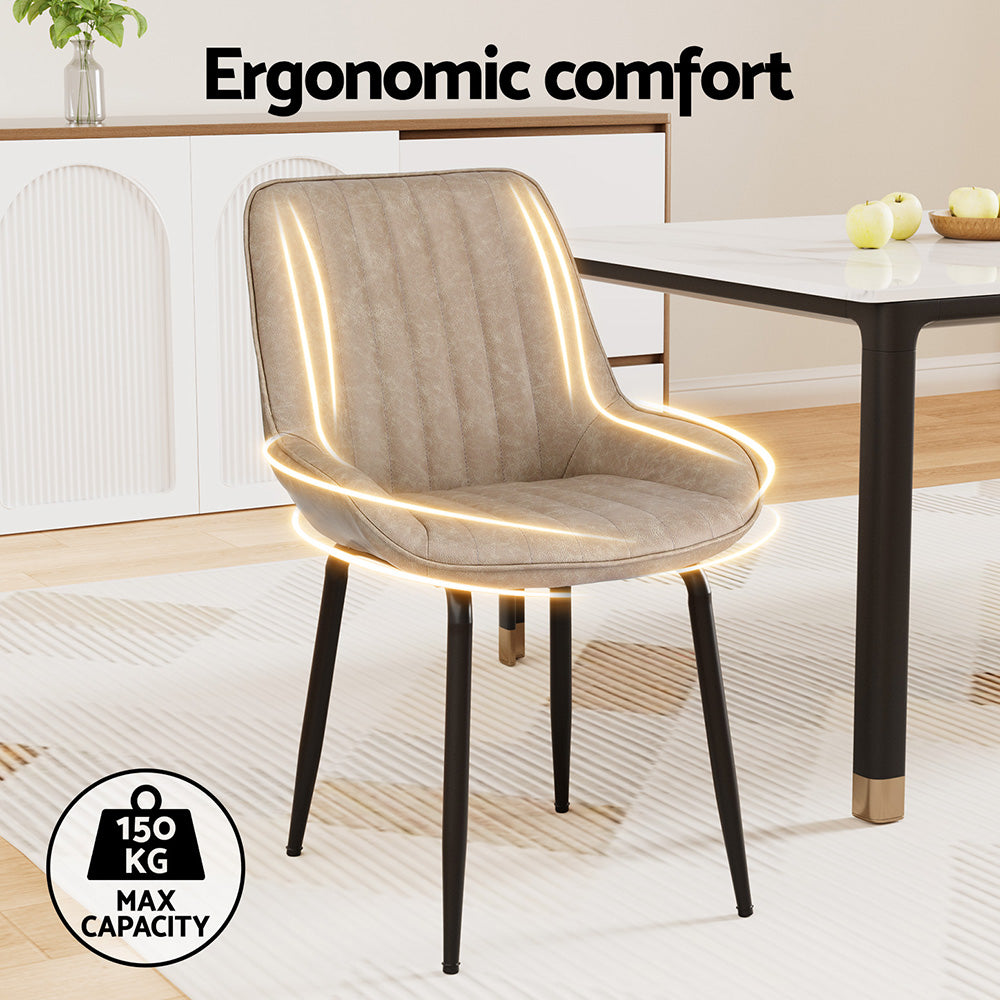 Levi (Set of 2) PU Leather Dining Chairs - Khaki - Homecoze