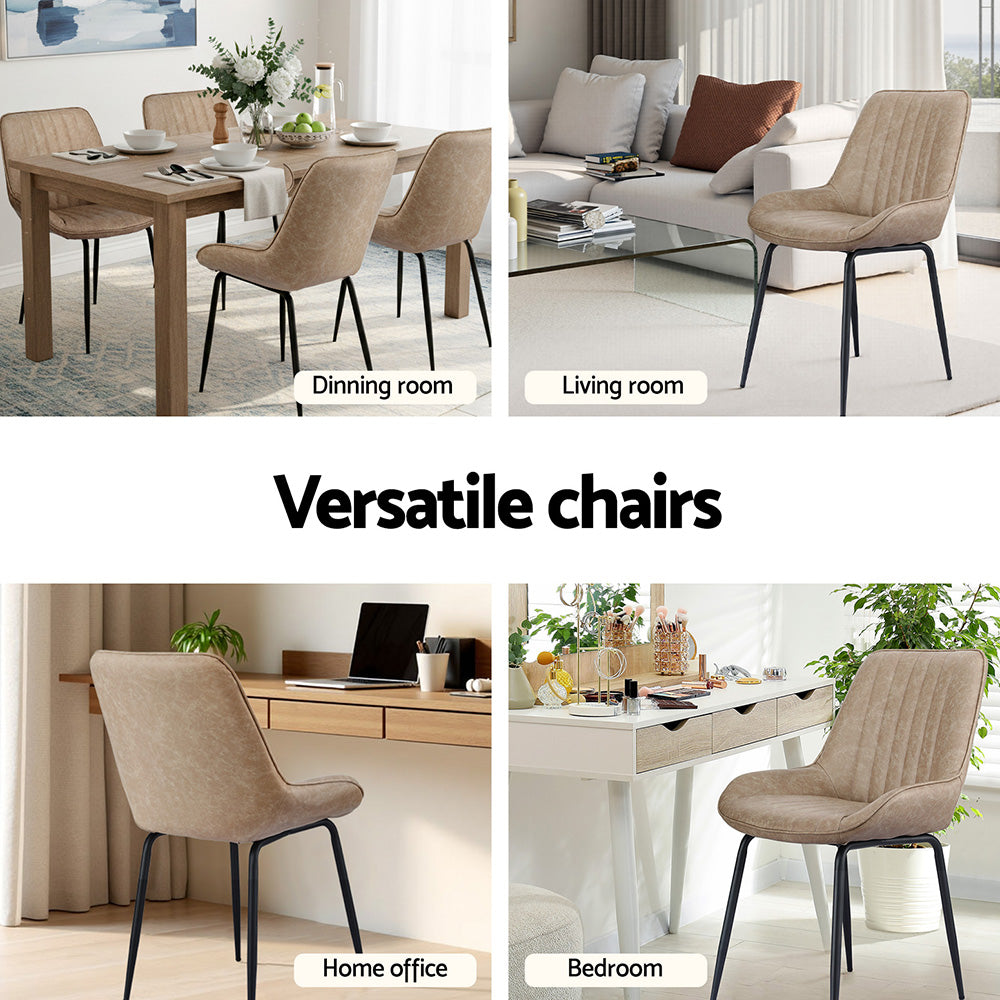 Levi (Set of 2) PU Leather Dining Chairs - Khaki - Homecoze