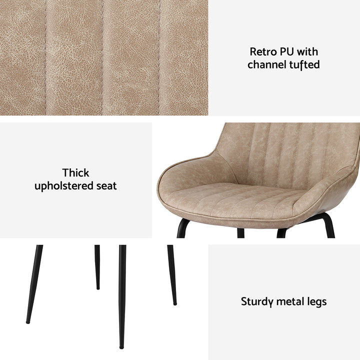 Levi (Set of 2) PU Leather Dining Chairs - Khaki - Homecoze