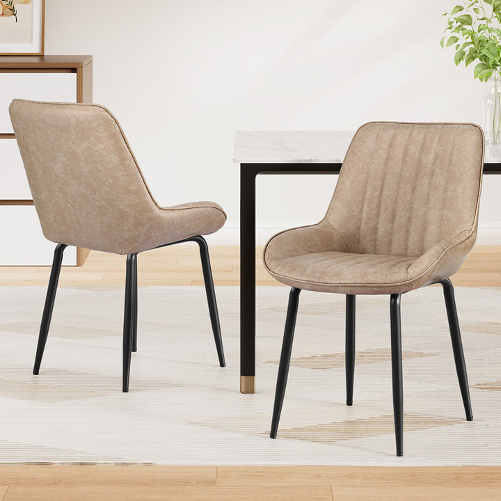 Levi (Set of 2) PU Leather Dining Chairs - Khaki - Homecoze