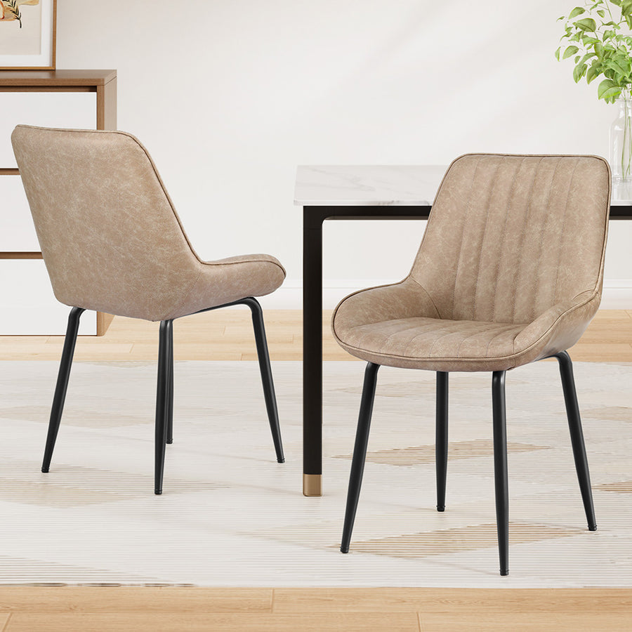 Levi (Set of 2) PU Leather Dining Chairs - Khaki - Homecoze