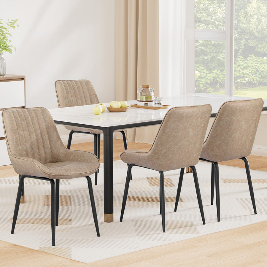 Levi (Set of 4) PU Leather Dining Chairs - Khaki - Homecoze