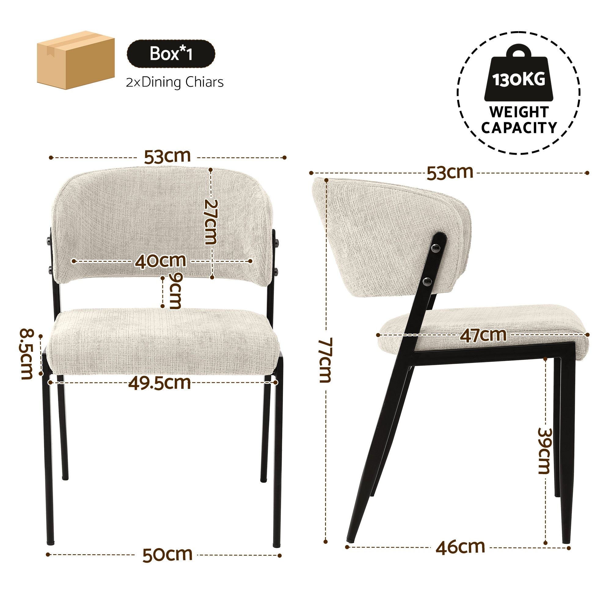 Lydia (Set of 2) Linen-Look Dining Chairs - Beige