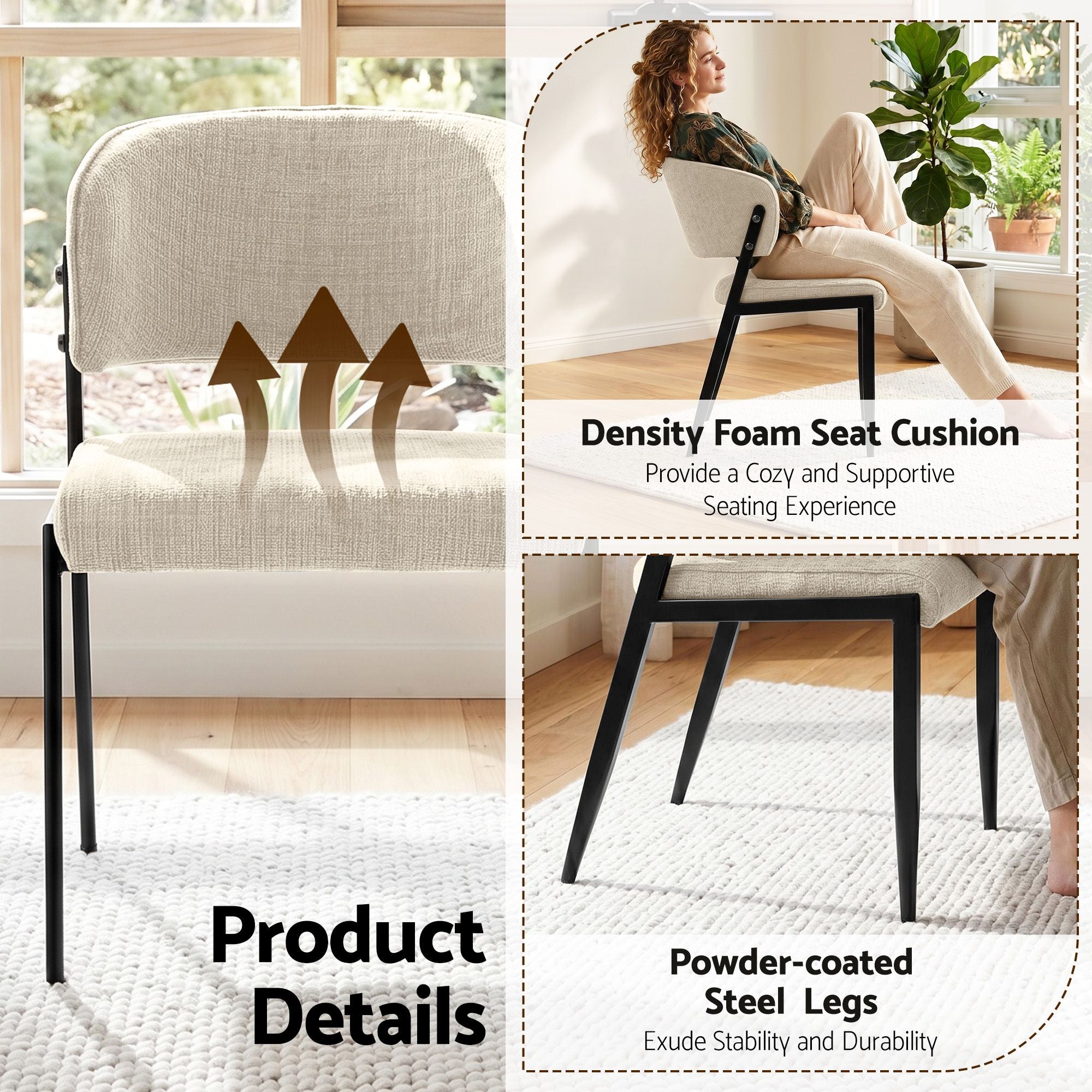 Lydia (Set of 2) Linen-Look Dining Chairs - Beige
