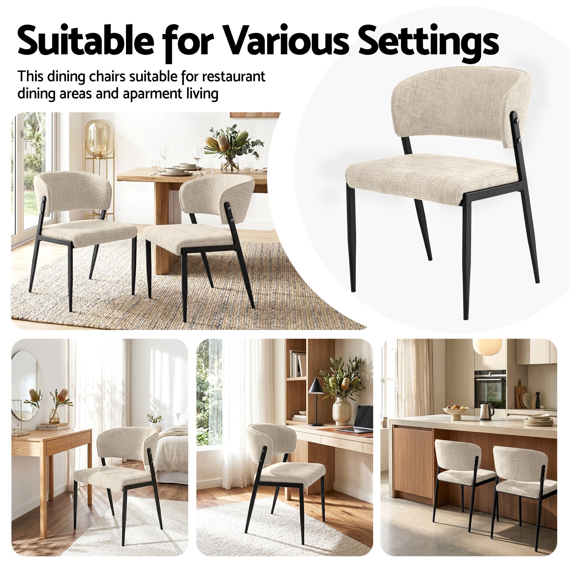 Lydia (Set of 2) Linen-Look Dining Chairs - Beige