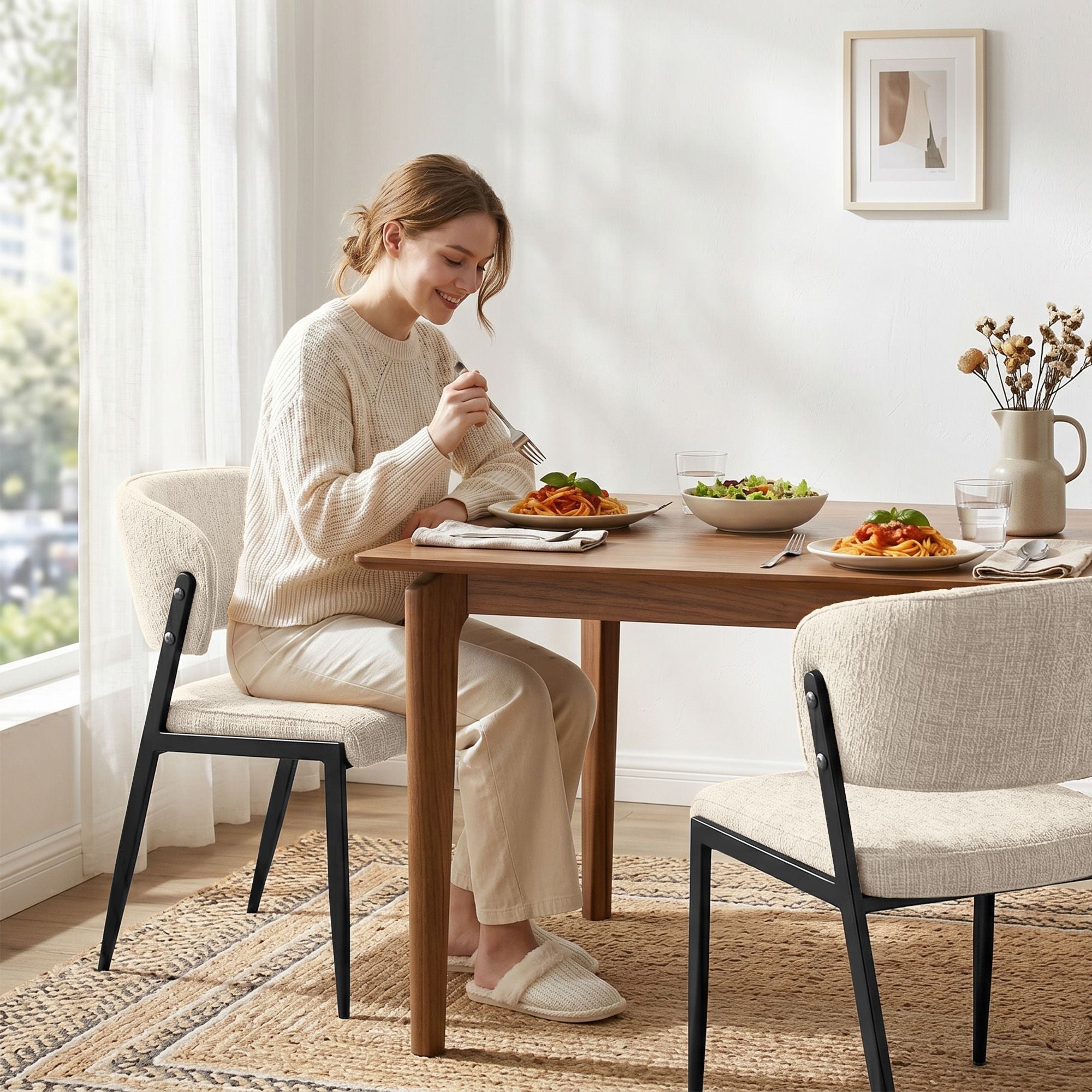 Lydia (Set of 2) Linen-Look Dining Chairs - Beige