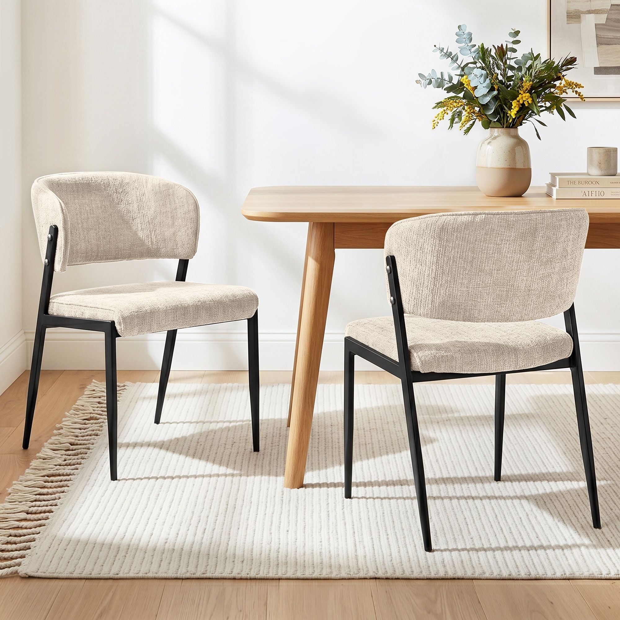 Lydia (Set of 2) Linen-Look Dining Chairs - Beige