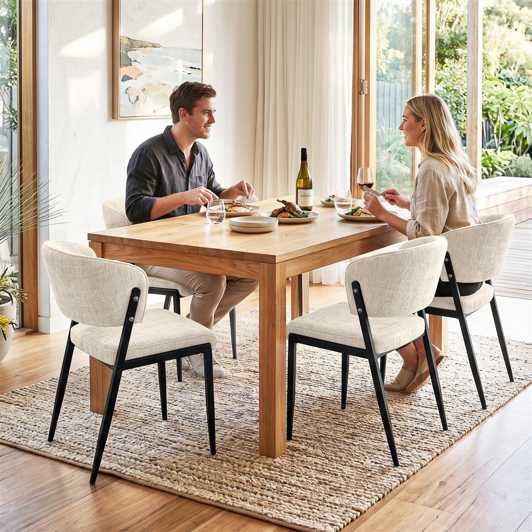 Lydia (Set of 4) Linen-Look Dining Chairs - Beige