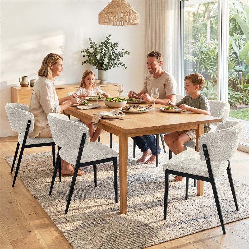 Lydia (Set of 6) Linen-Look Dining Chairs - Beige