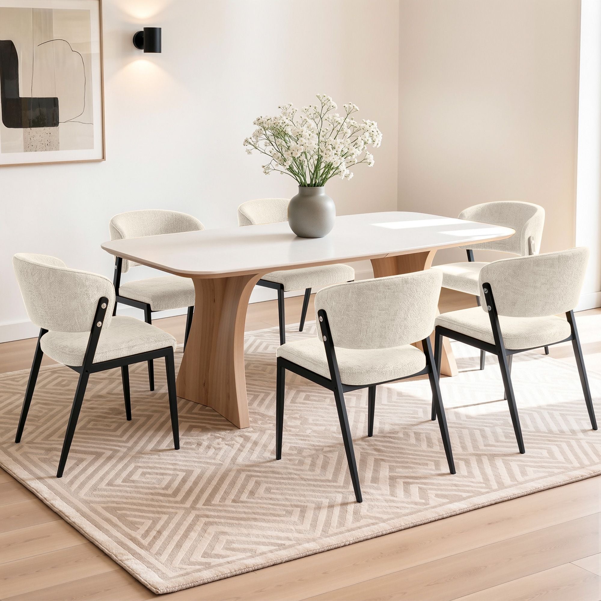 Lydia (Set of 6) Linen-Look Dining Chairs - Beige
