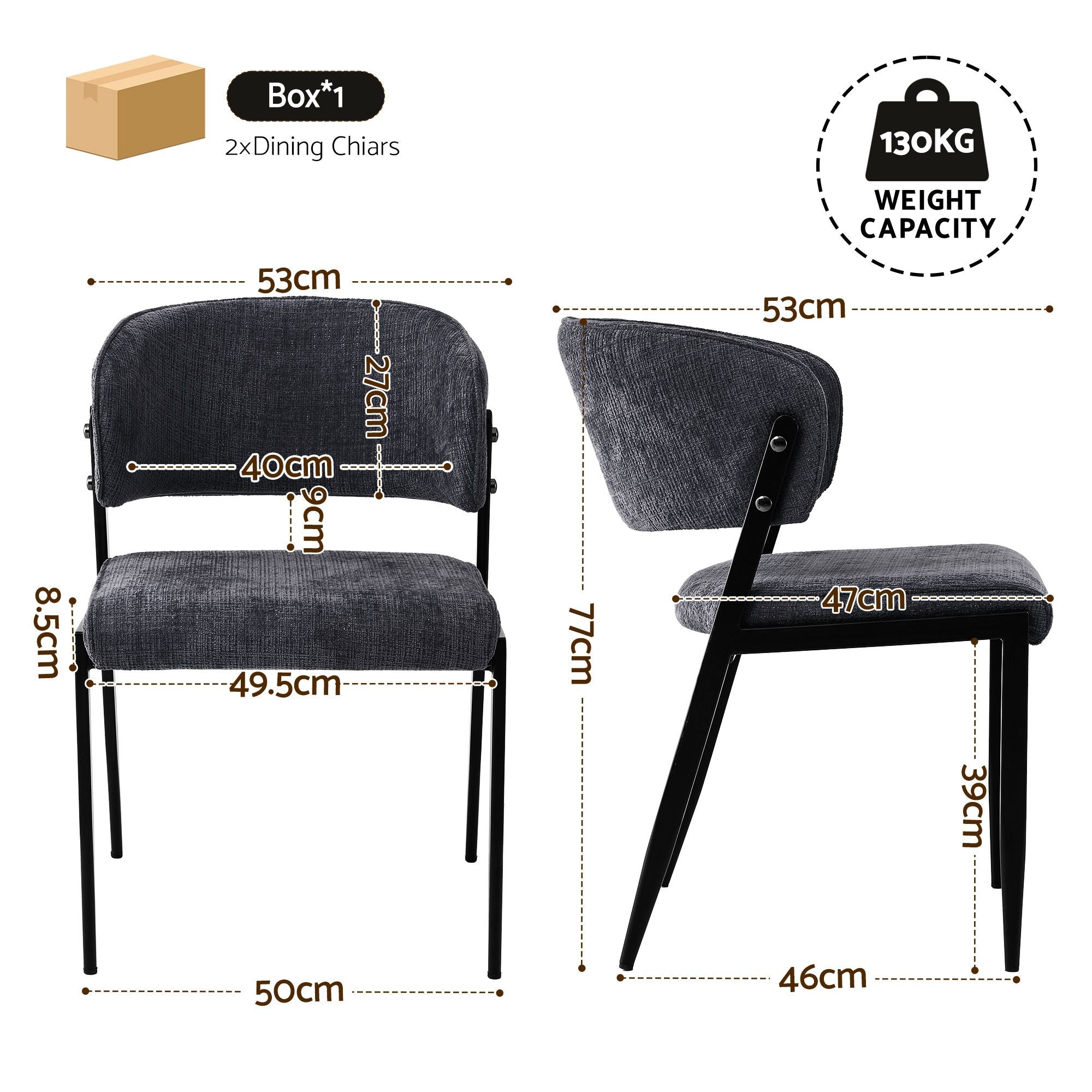Lydia (Set of 2) Linen-Look Dining Chairs - Charcoal