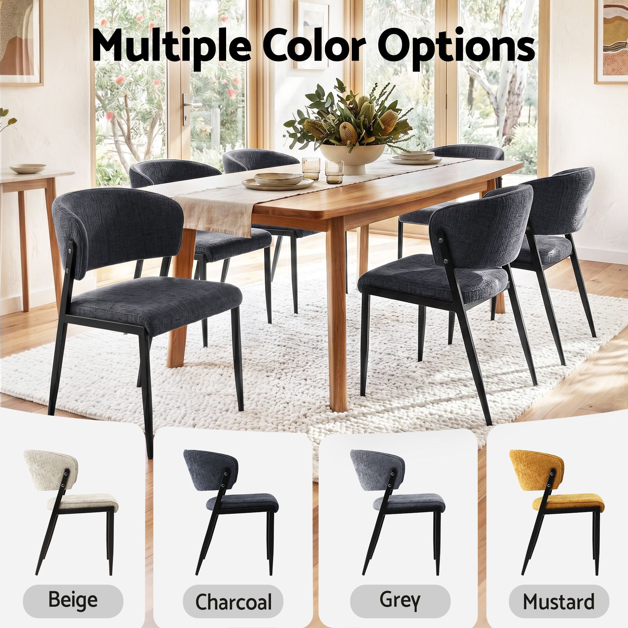 Lydia (Set of 2) Linen-Look Dining Chairs - Charcoal