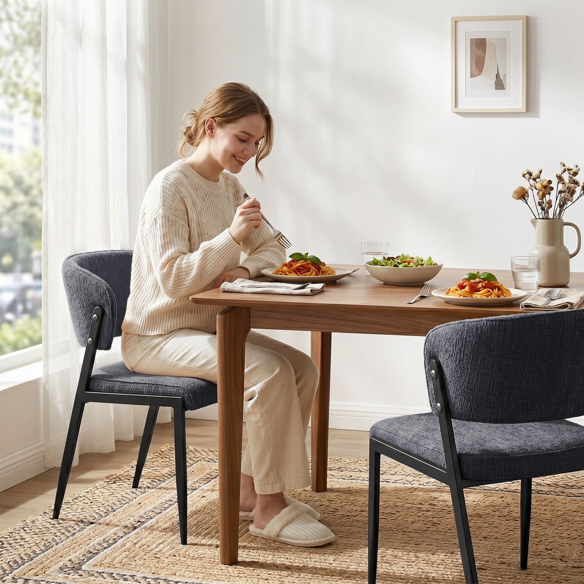 Lydia (Set of 2) Linen-Look Dining Chairs - Charcoal