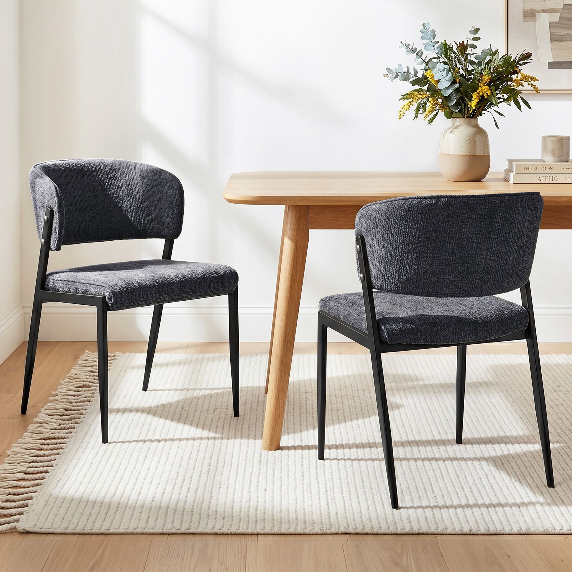 Lydia (Set of 2) Linen-Look Dining Chairs - Charcoal