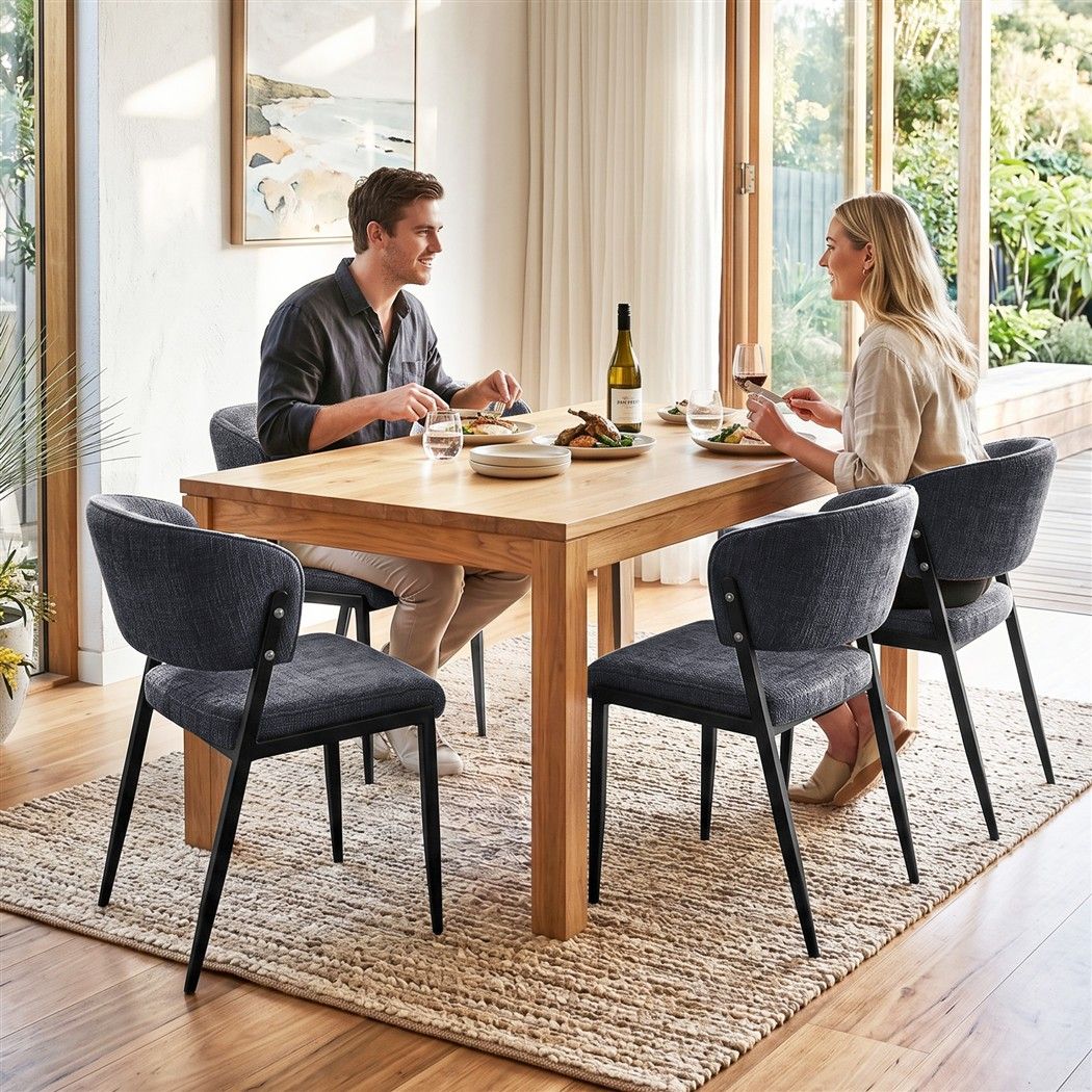 Lydia (Set of 4) Linen-Look Dining Chairs - Charcoal
