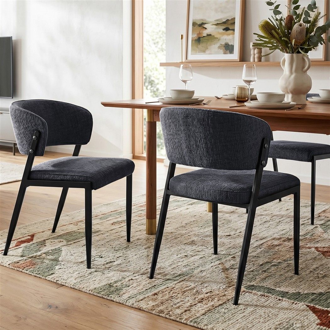 Lydia (Set of 6) Linen-Look Dining Chairs - Charcoal