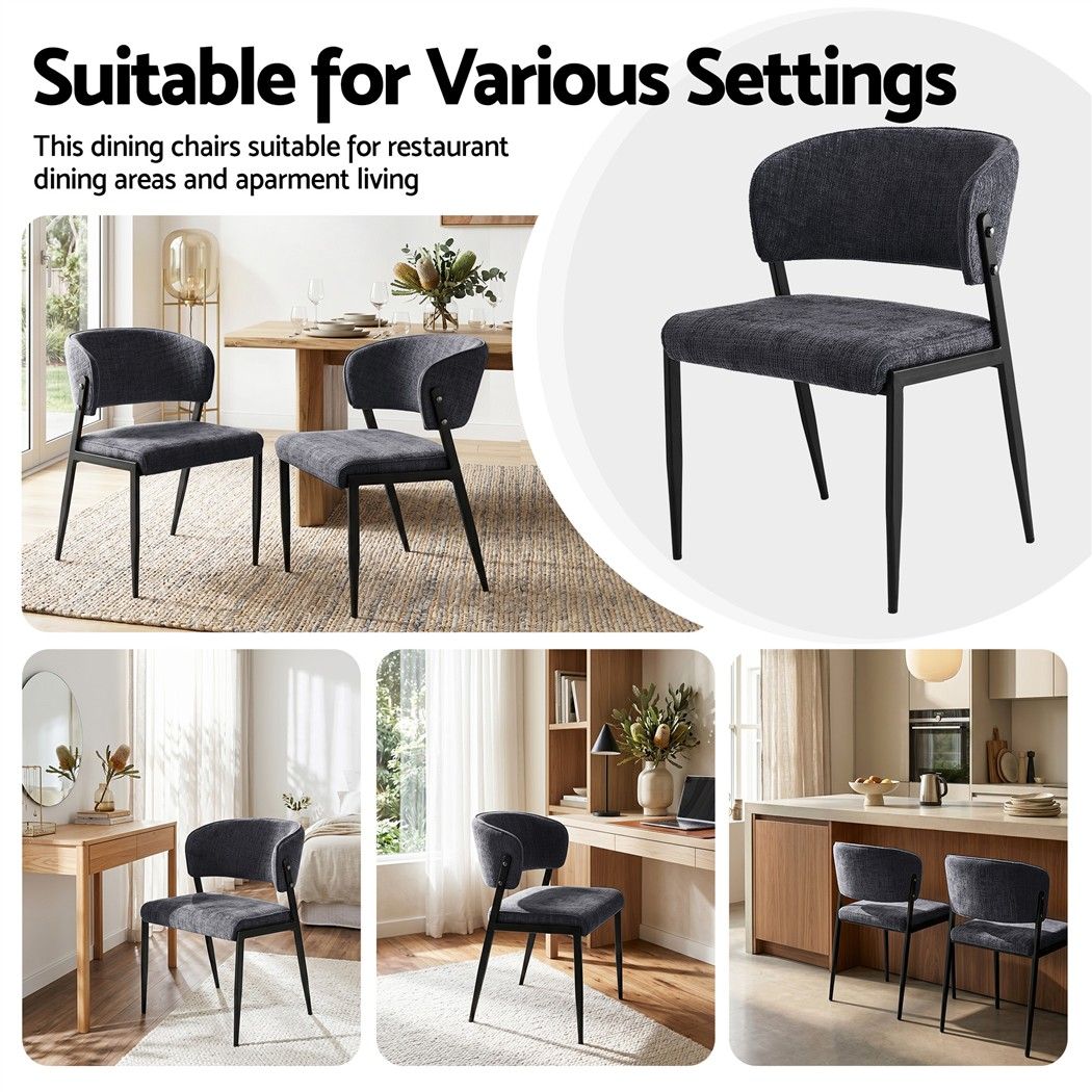 Lydia (Set of 6) Linen-Look Dining Chairs - Charcoal