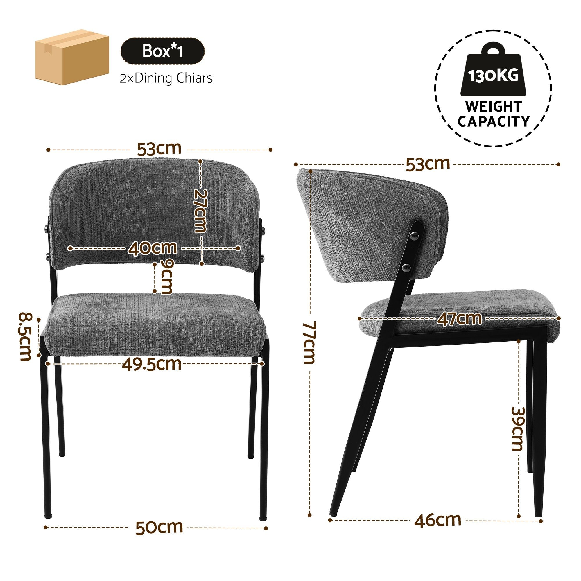 Lydia (Set of 2) Linen-Look Dining Chairs - Grey