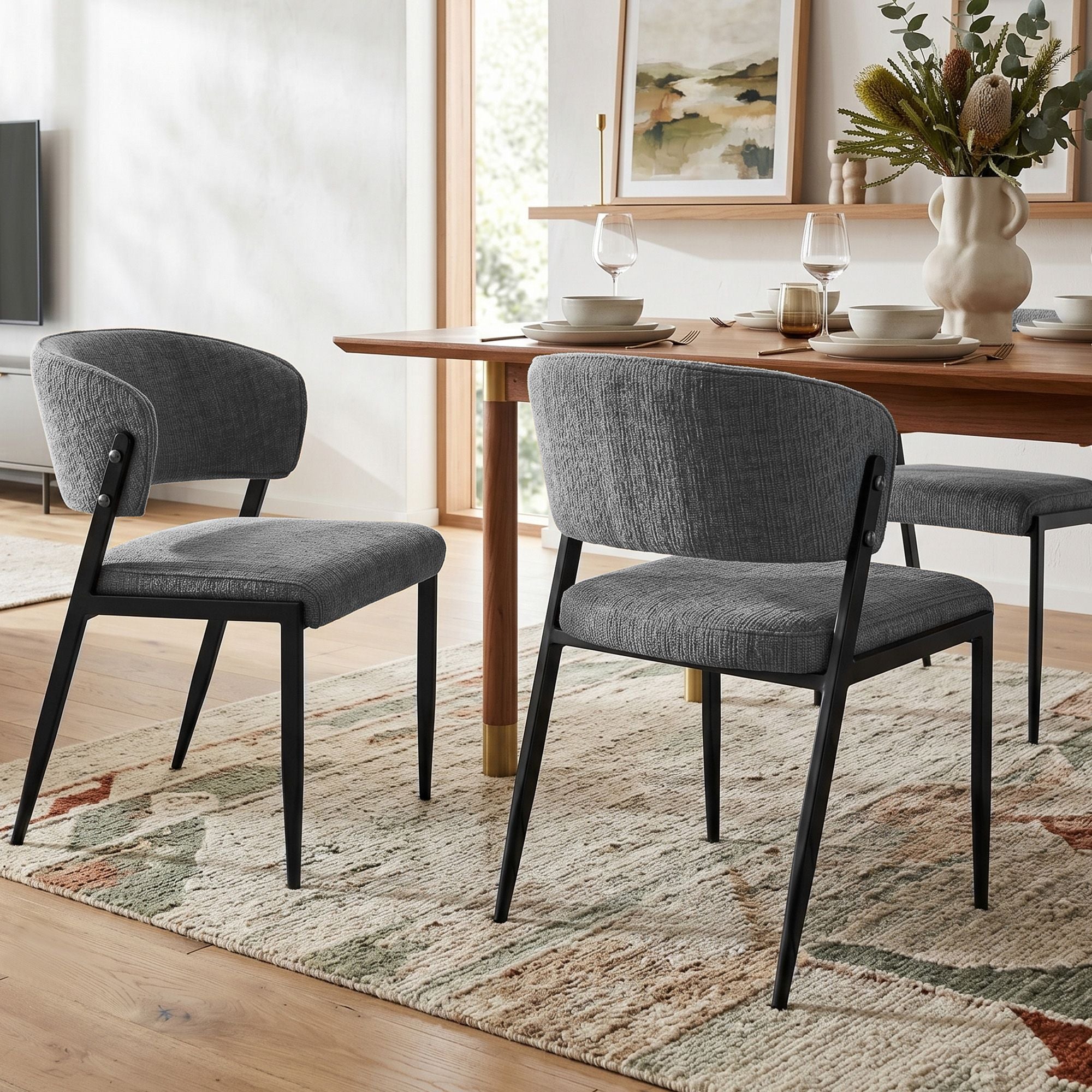 Lydia (Set of 2) Linen-Look Dining Chairs - Grey