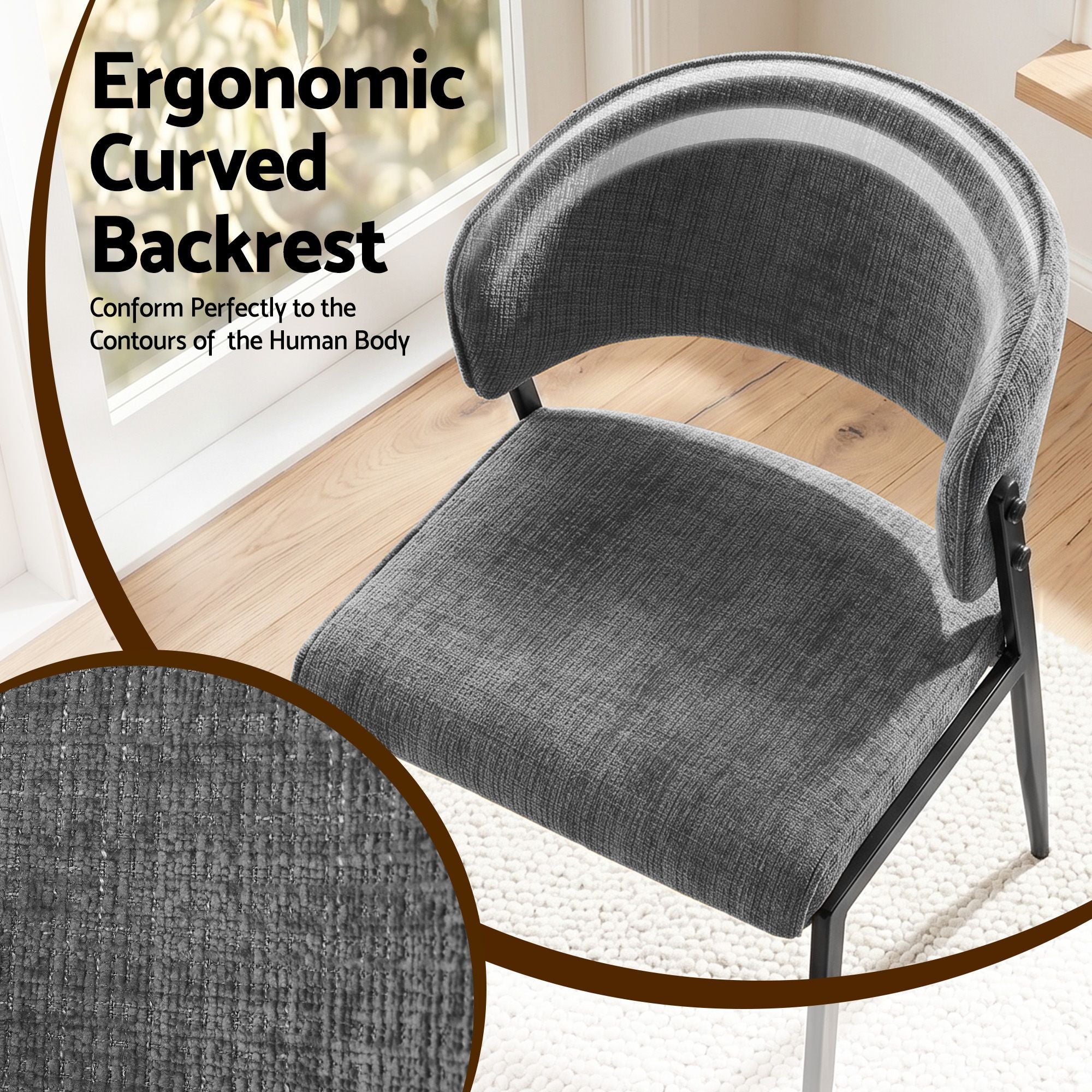 Lydia (Set of 2) Linen-Look Dining Chairs - Grey