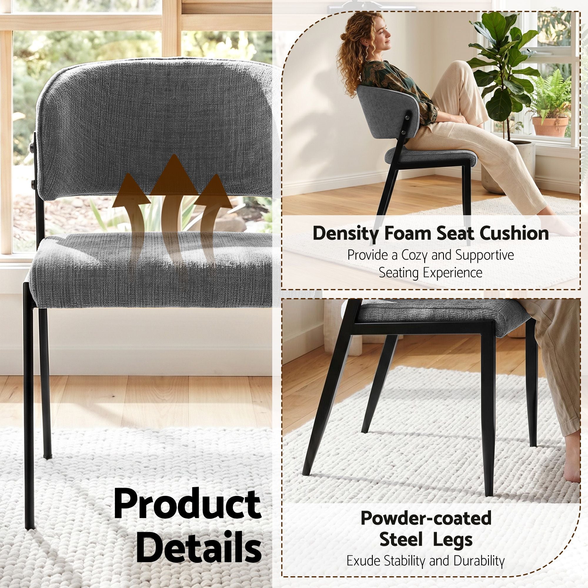 Lydia (Set of 2) Linen-Look Dining Chairs - Grey