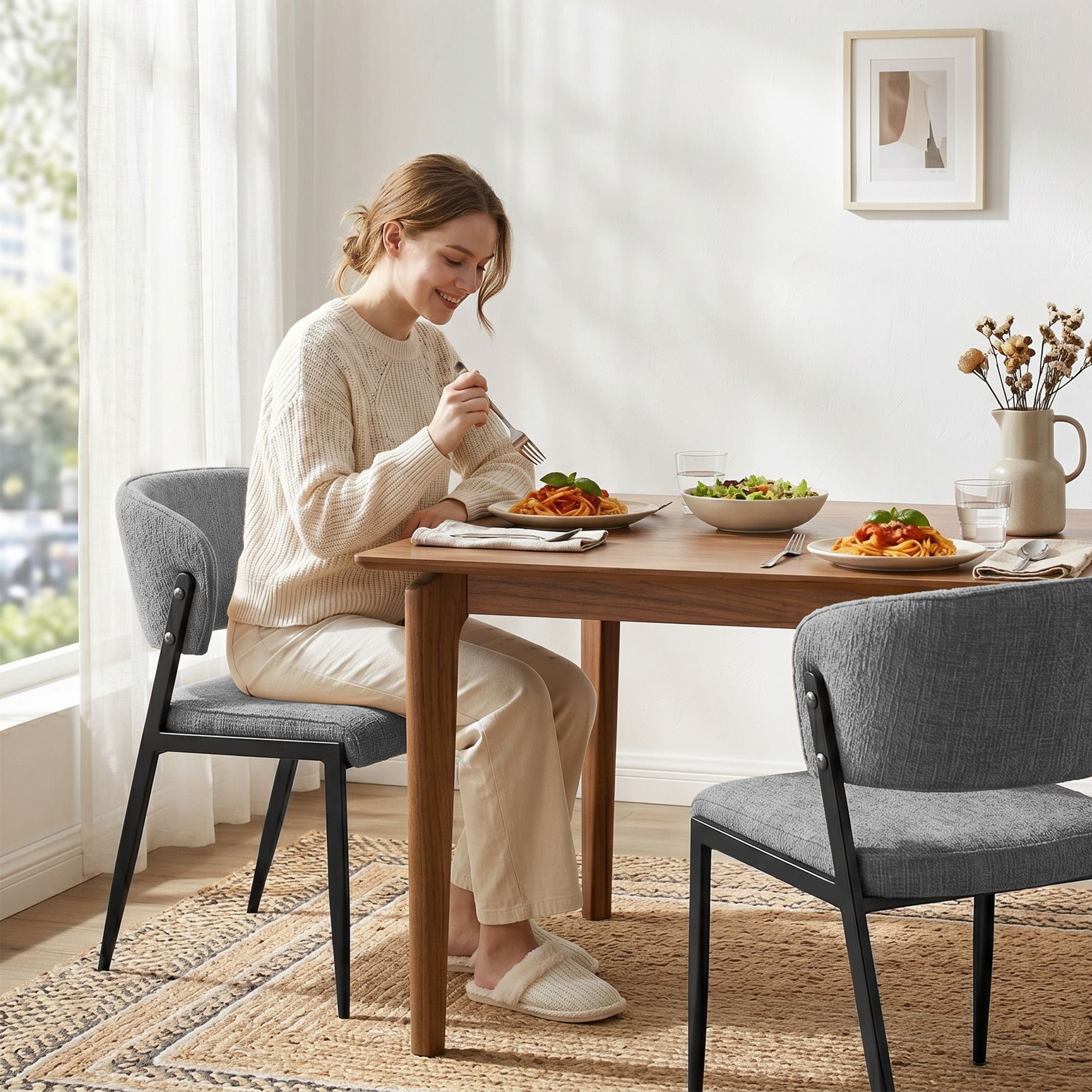 Lydia (Set of 2) Linen-Look Dining Chairs - Grey