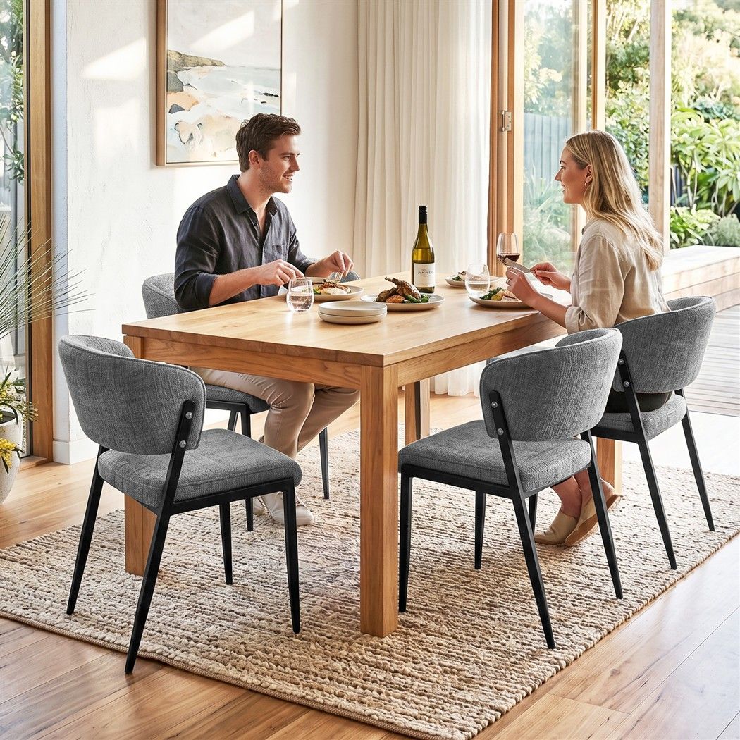 Lydia (Set of 4) Linen-Look Dining Chairs - Grey