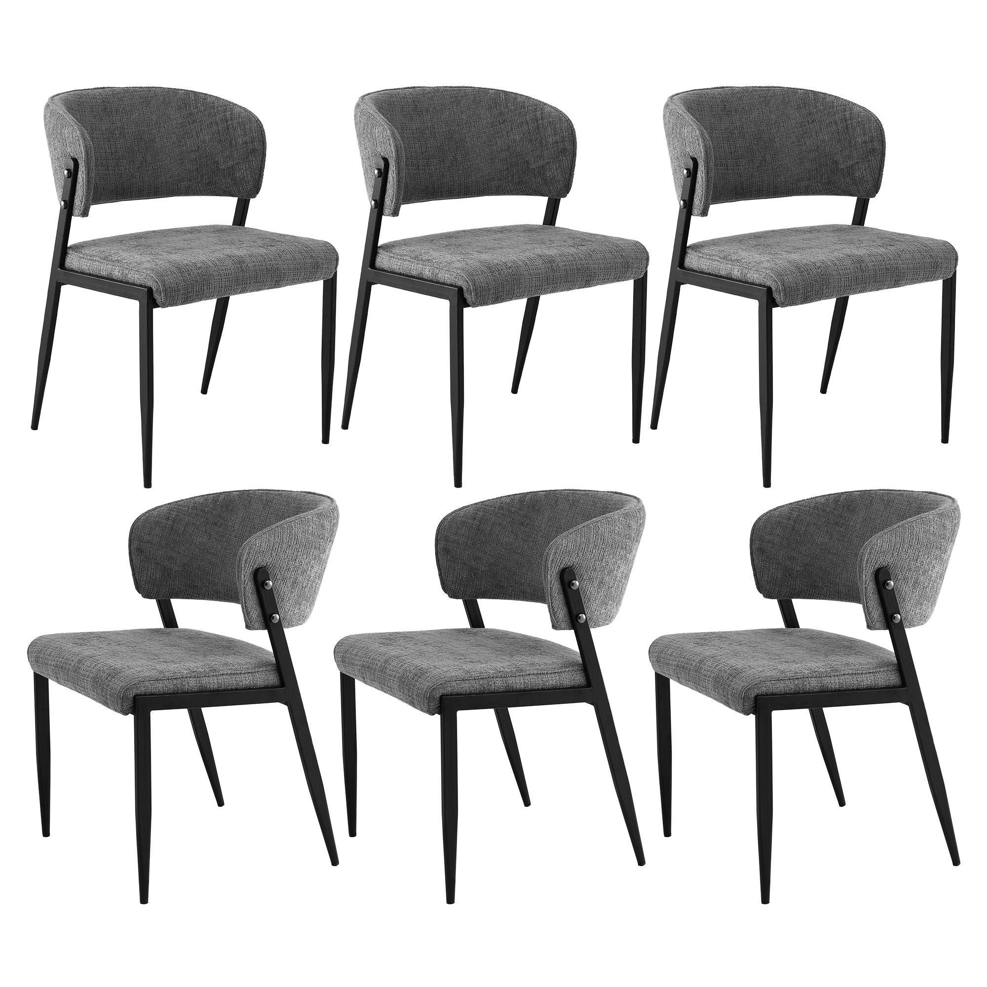 Lydia (Set of 6) Linen-Look Dining Chairs - Grey