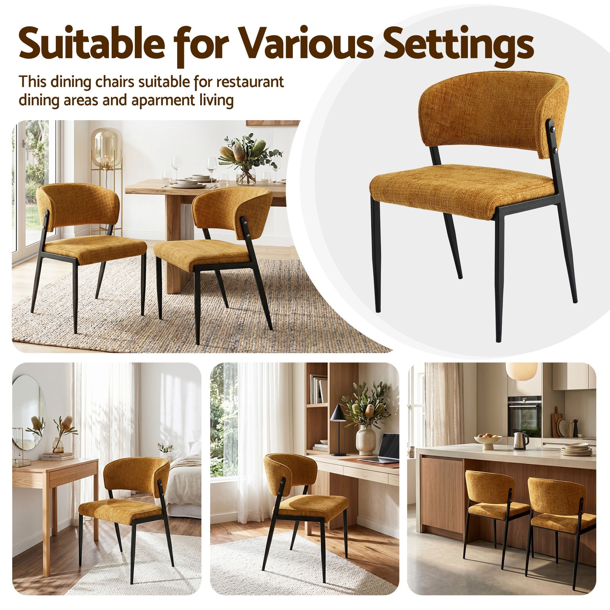 Lydia (Set of 2) Linen-Look Dining Chairs - Mustard