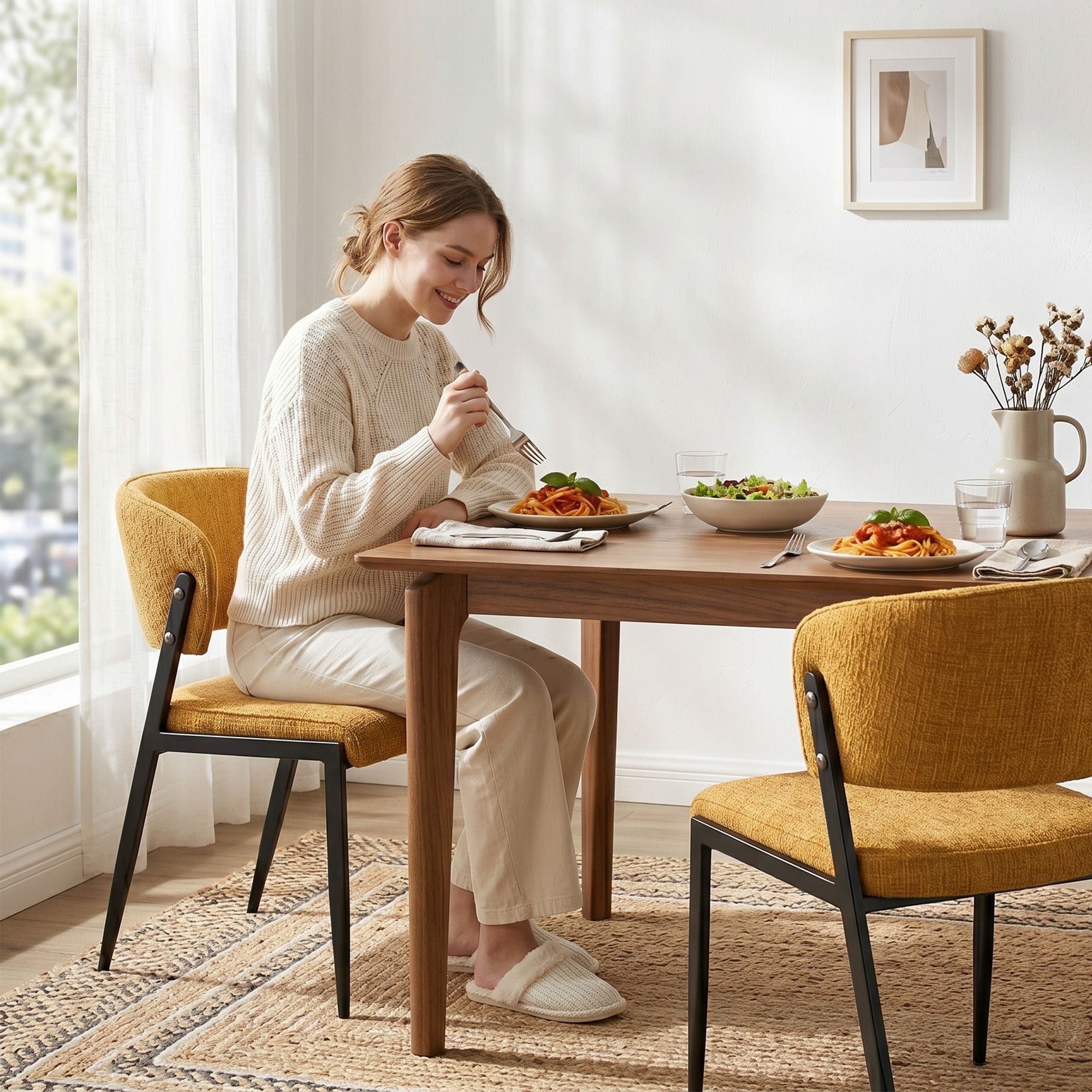 Lydia (Set of 2) Linen-Look Dining Chairs - Mustard