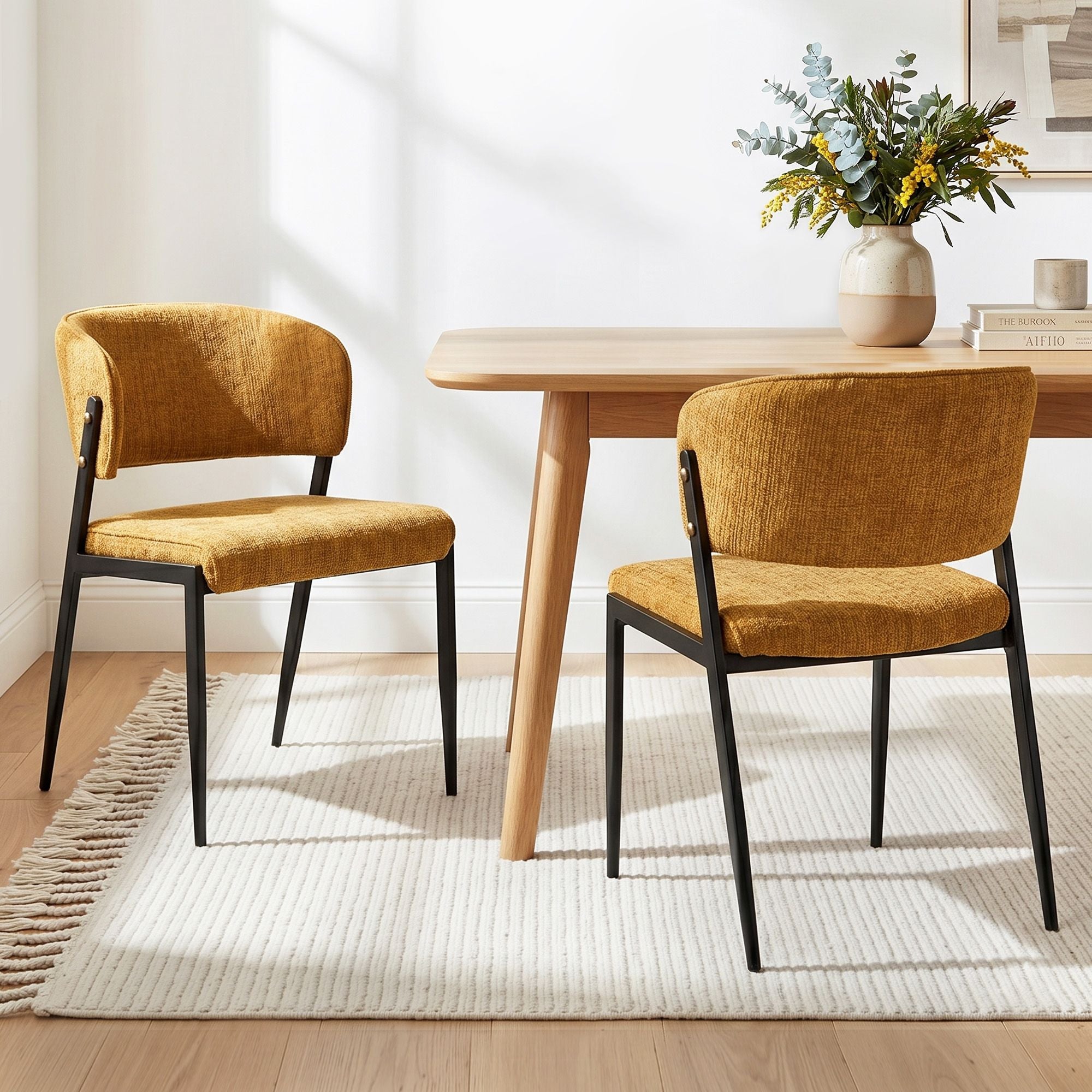 Lydia (Set of 2) Linen-Look Dining Chairs - Mustard